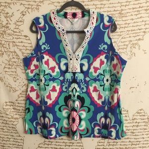 Crown & Ivy Elephant Paisley Crochet Tank A5-18